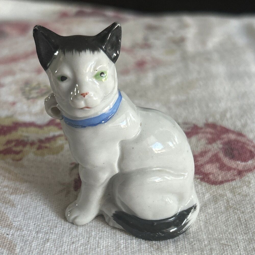 Vintage Black & white Cat Figurine Who Stares Into Your Soul